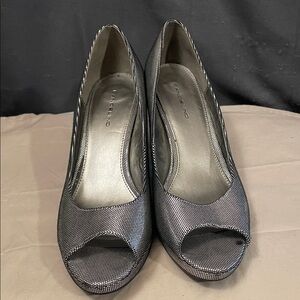 Bandolino Metallic Silver Peep-Toe Heels